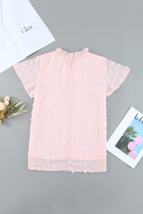 Ruffled Sleeve Swiss Dot T-Shirts